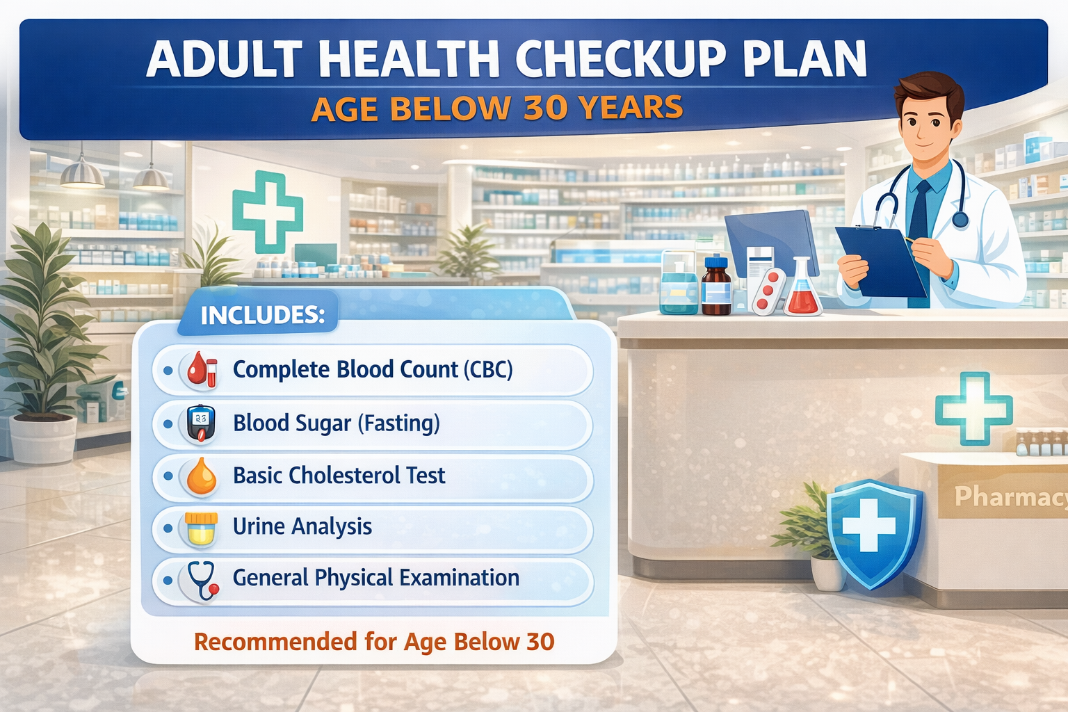 ADULT HEALTH CHECK UP PLAN AGED BELOW 30